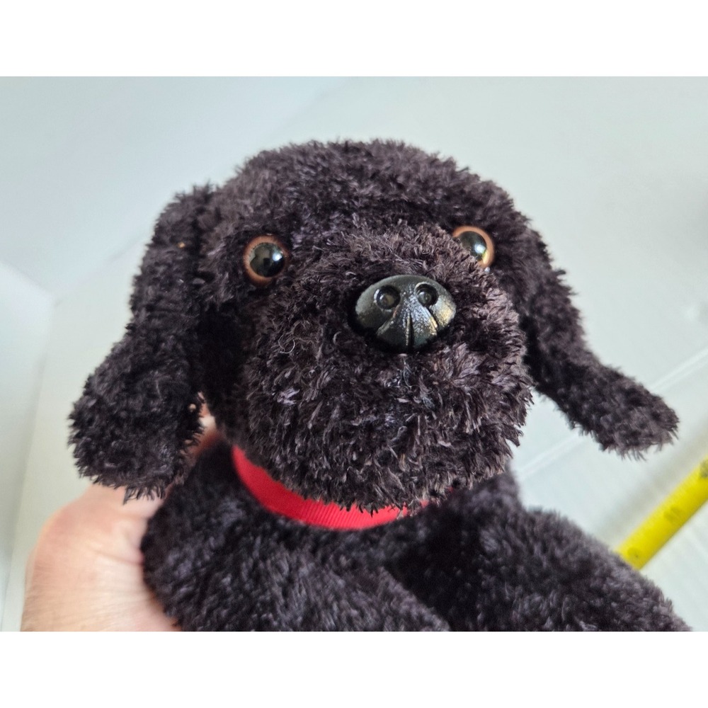 Yangjee Stuffed Plush Black Puppy Dog Red Collar Floppy Soft Beanbag 12" Vintage - Picture 2 of 12